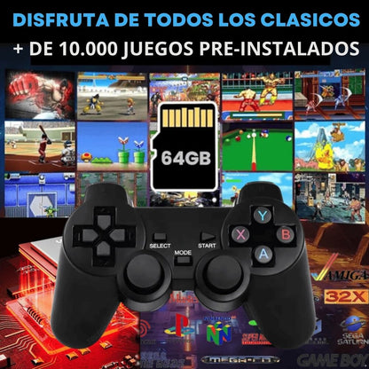 GameStick Retro 10.000 juegos 2 Controles Inalambricos + 2 Regalos - Diversión nostálgica para toda la familia